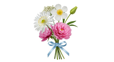 Isolated Delicate Bouquet of Flowers with Ribbon