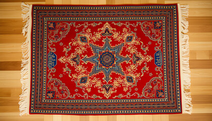 Obraz premium Traditional Prayer Carpet With Islamic Motif And Central Medallion