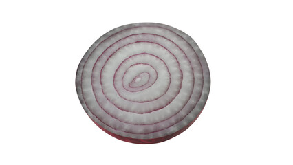 A cross-section of a red onion showcasing its concentric layers and texture.