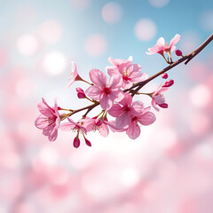 Obraz premium Delicate Pink Cherry Blossoms Branching Out Against a Soft Blue Sky