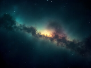 Fototapeta premium Cosmic Nebula: Teal and Gold Gaseous Clouds in Deep Space