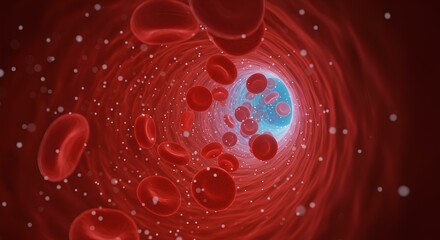 Microscopic View of Red Blood Cells Flowing Through a Vein