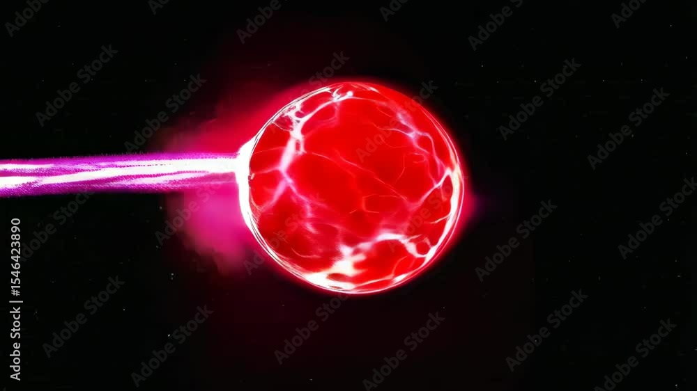 Poster glowing electric orb with dynamic energy trails in cosmic space exploration sequence