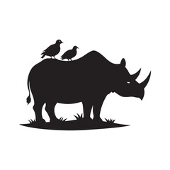 Oxpecker And Rhino Symbiosis Silhouette
