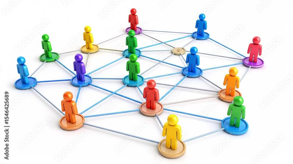 Poster 3d rendering animation of network connection with colorful people figures