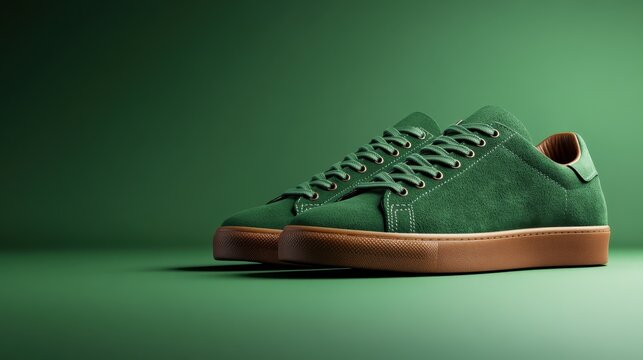 A pair of stylish green sneakers presented on a minimalistic background. Ideal for themes of fashion, lifestyle, and contemporary design in footwear marketing.