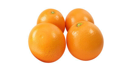 A cluster of four vibrant oranges showcasing their textured skin and bright color, ideal for fruit...