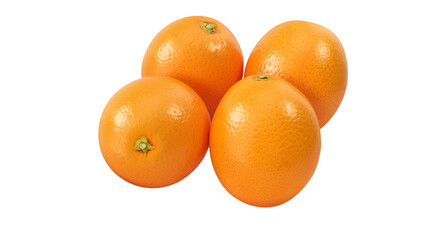 Four shiny, ripe oranges stacked together, showcasing their vibrant color and texture.