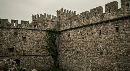 Ancient Stone Castle Walls and Towers Photo