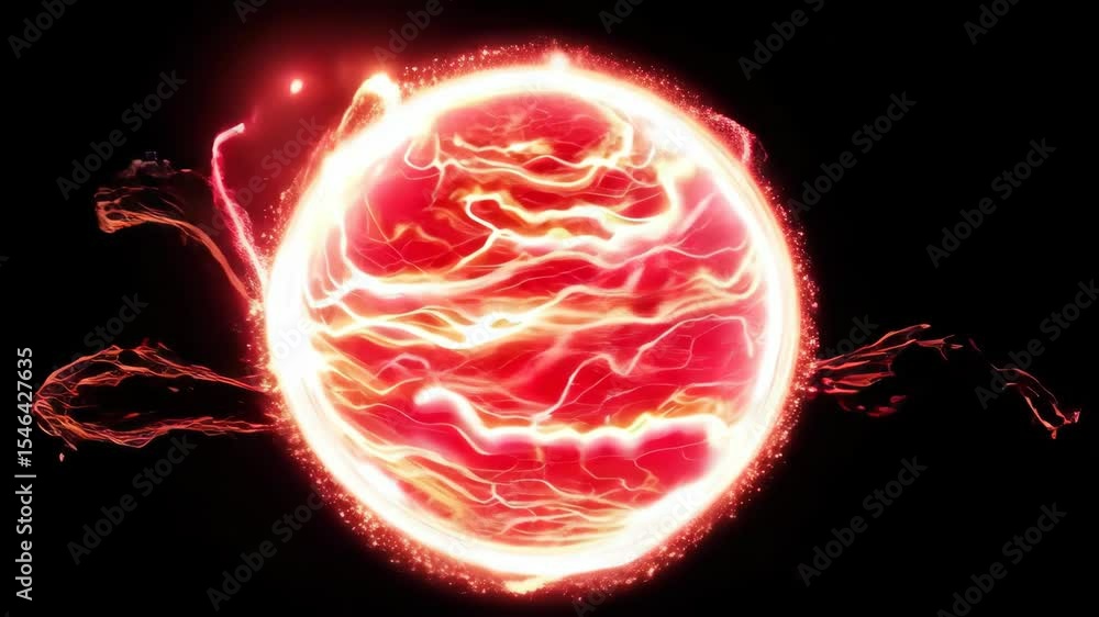 Poster dynamic energy sphere pulsating with vivid electric waves in dark space