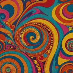 Fototapeta premium Vibrant Swirl Design Artistic Background featuring colorful concentric circles and abstract floral patterns ideal for textile prints and modern design projects.