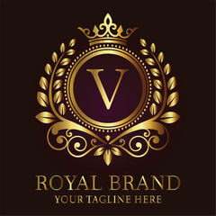 Golden anniversary vintage laurel wreath emblem vector illustration LOGO V