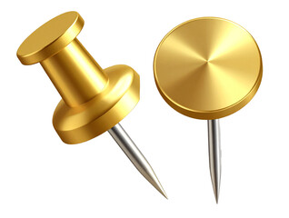 Single Gold Thumbtack Clipart, Transparent Background  