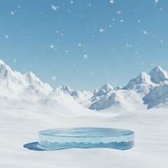 Winter Wonderland: Crystal Clear Ice Slab in Snowy Mountain Landscape - Perfect for Backgrounds and Designs isolated  background