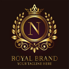 Golden anniversary vintage laurel wreath emblem vector illustration LOGO N
