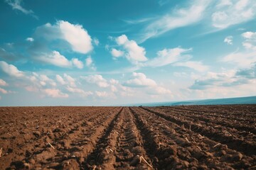 Pixel Perfect Image of Beautiful Shot of a Freshly Plowed Farm Field on a Blue Sky