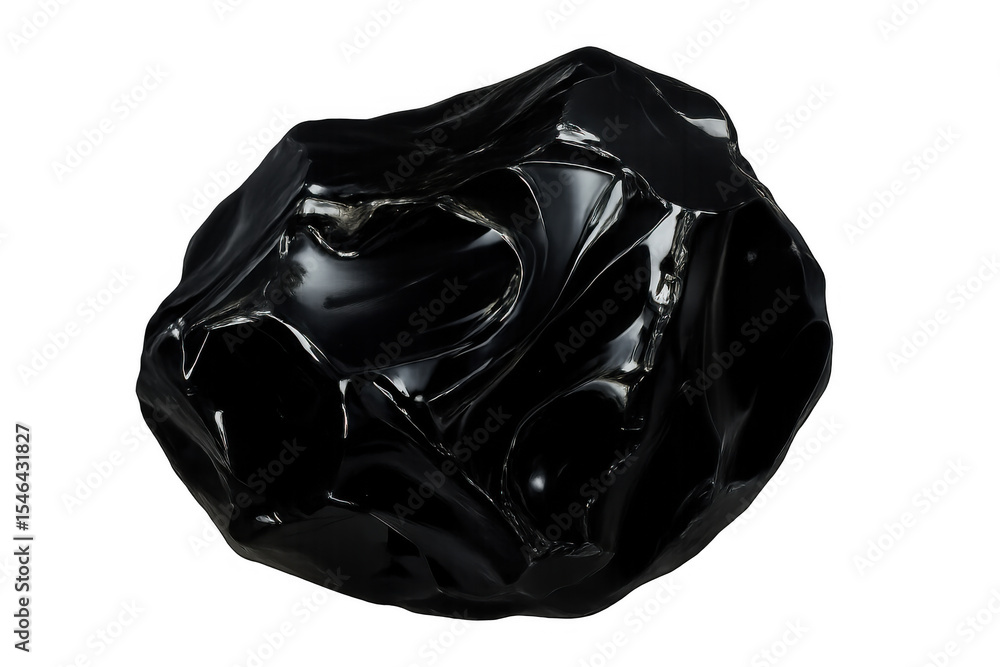 Poster shiny black obsidian stone rotating, isolated on transparent background, creating a mesmerizing visu