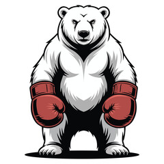 Vet illustration. Animal anthropomorphic polar bear wearing boxing gloves on white background. For use in sports, schools, clubs, etc.