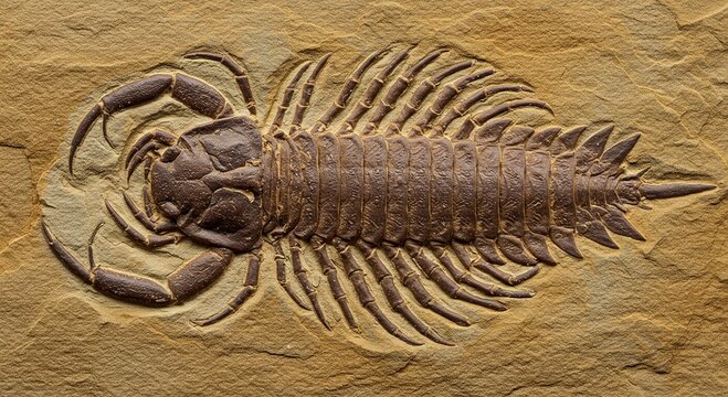 Photo of a fossilized Eurypterid, an extinct aquatic arthropod