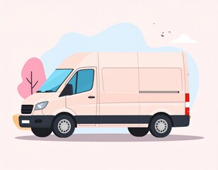 Simple and Modern Delivery Van Illustration with a Soft Pastel Background