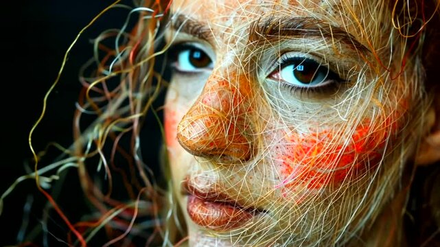 Abstract portrait, textured face with intricate details