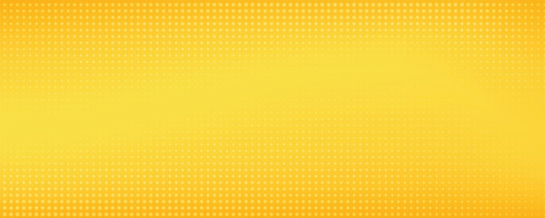Yellow halftone pattern. Retro comic gradient background. Bright orange pixelated dotted texture overlay. Cartoon pop art faded gradient pattern. Vector backdrop for poster, banner, advertisement