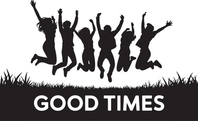 Joyful Friends Jumping Silhouette – Good Times Illustration