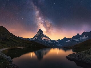 premium quality picture of mountain under starry sky