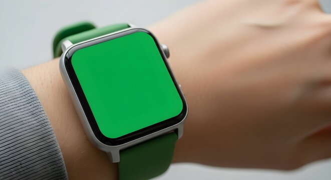 Blank Smartwatch with Green Screen on Wrist for App and Wearable Technology Mockup Display
