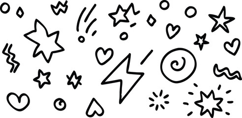 Black and white doodle design elements