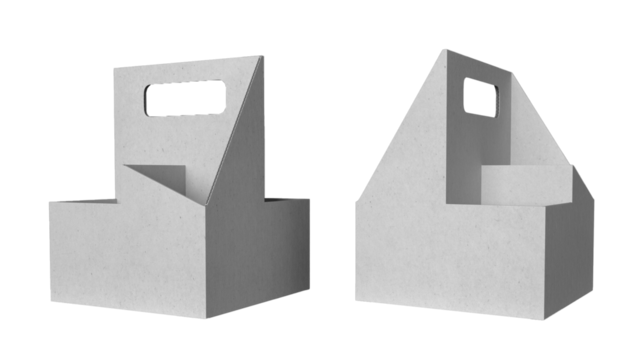 Two paper boxes with handles designed for carrying items, showcasing a simple and functional design.
