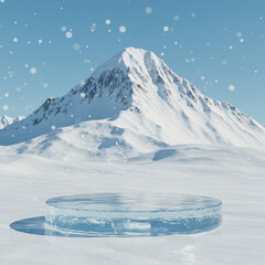 Stunning Winter Landscape: Snow-Covered Mountain Peak and Glacial Ice isolated  background