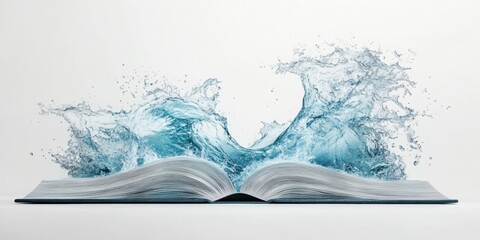 An imaginative blend of a book and splashing water, symbolizing creativity and knowledge. Perfect for educational, artistic, or marketing content.