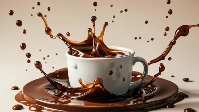 Cup of coffee and hot chocolate with steam splash in brown mug on saucer vector illustration of cafe beverage and breakfast drink design