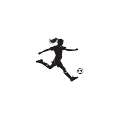 Fototapeta premium Silhouette of female soccer player kicking ball with dynamic motion on white