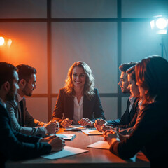 Business team meeting around table in modern office