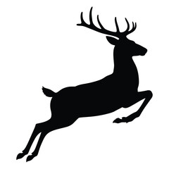 Black Silhouette of a Deer Leaping with Antlers Against White Background vector