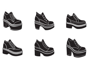 set of platform shoes icon silhouette vector illustration