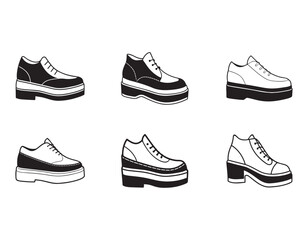 set of platform shoes icon silhouette vector illustration