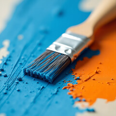Fototapeta premium Vibrant strokes of creativity blend orange and blue in an artistic workspace inviting imagination to flourish