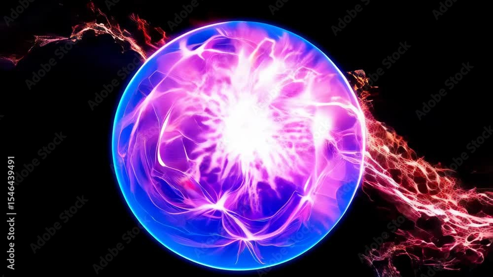 Poster dynamic energy orb pulsating with vivid lightning bursts in cosmic space
