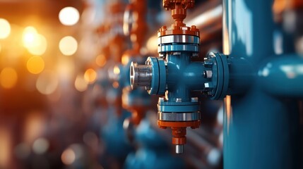 A close-up of a blue industrial valve with orange accents, showcasing modern engineering and highlighting the intricate details of machinery used in various industries.