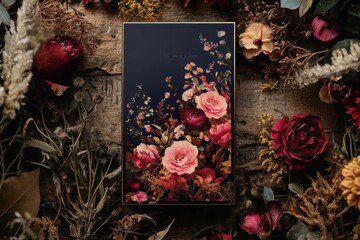 high detail visual of boho floral wedding invitation card