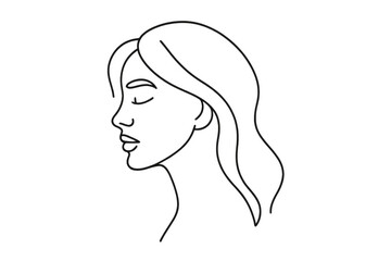 Minimal line artwork depicting feminine profile, highlighting elegant contours and delicate beauty, suitable for wellness branding against transparent background