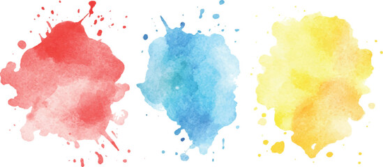 Colorful watercolor brush strokes vector. set of paint splatter illustration. Vibrant watercolor ink blots on white background. Set of watercolor circles multicolored, Colors watercolor paint. 