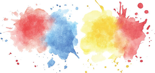 Colorful watercolor brush strokes vector. set of paint splatter illustration. Vibrant watercolor ink blots on white background. Set of watercolor circles multicolored, Colors watercolor paint. 