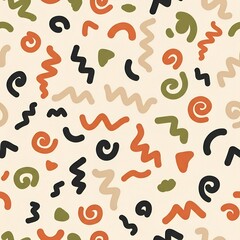 Seamless abstract doodle pattern with squiggles and spirals in earthy tones