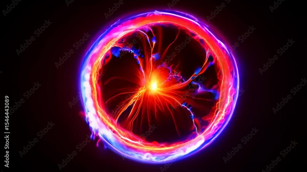 Poster vivid neon energy ring pulsating with dynamic electric arcs in circular motion
