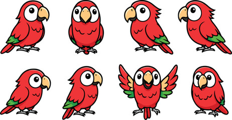 vector illustration of parrot bird macaw funny cute cartoon mascot character cartoon with 8 poses 01
