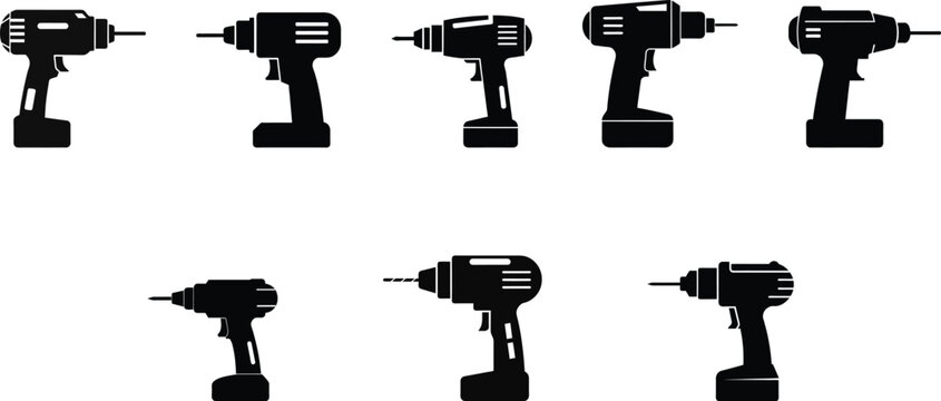 electric drill machine silhouette set vector illustration